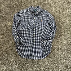 Ralph Lauren Boys Blue White Button Up Checkered Shirt Size Small 8 gingham polo